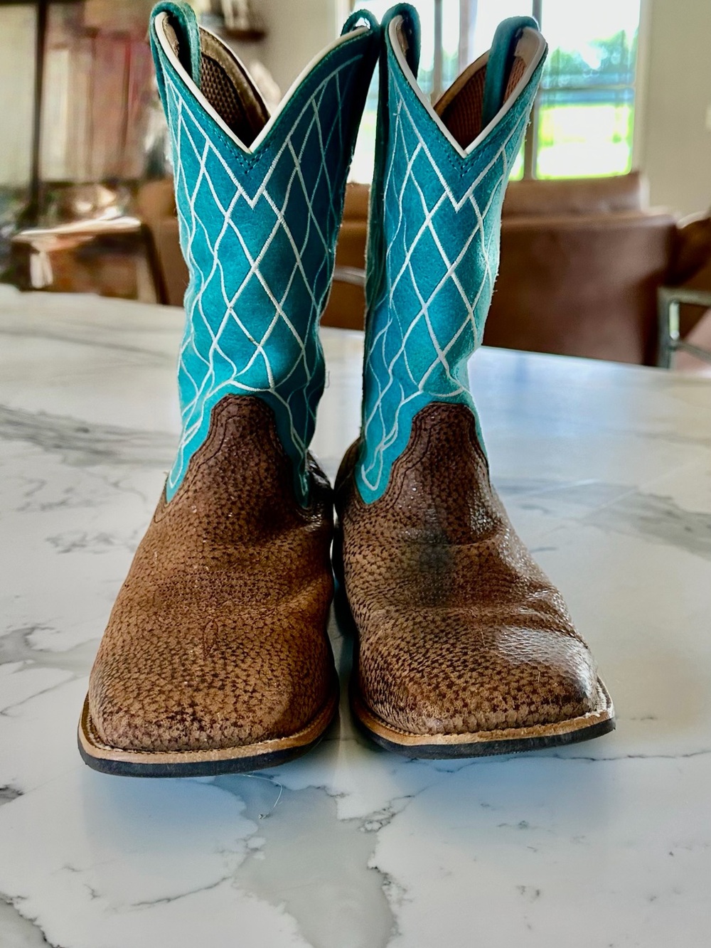 Youth twisted X Brown & Teal Western Cowboy Boots, boys 3.5